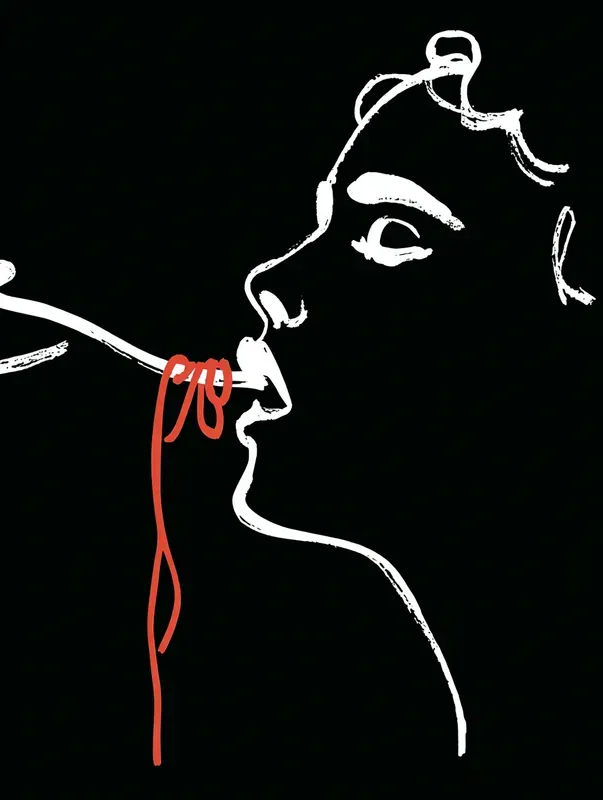 Minimalist Red And Black Line Art