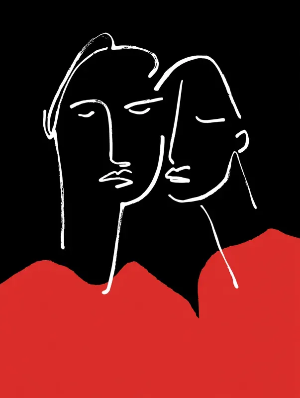 Minimalist Red And Black Line Art