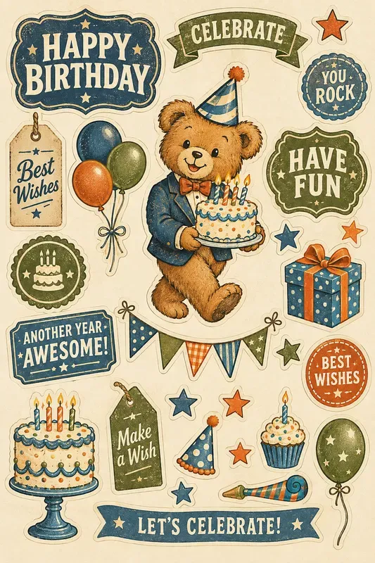 Retro Birthday Sticker Sheets
