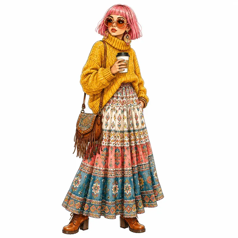 Chic Boho Fashion Doll Cliparts