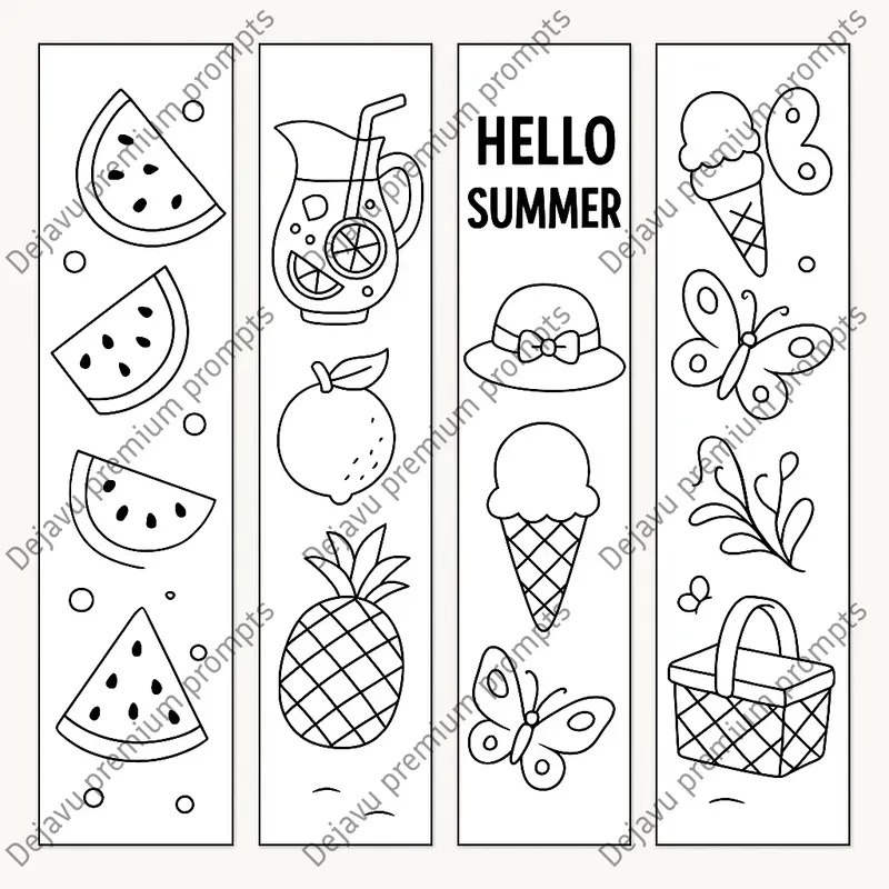 Summer Vibes Bookmark Coloring Pages