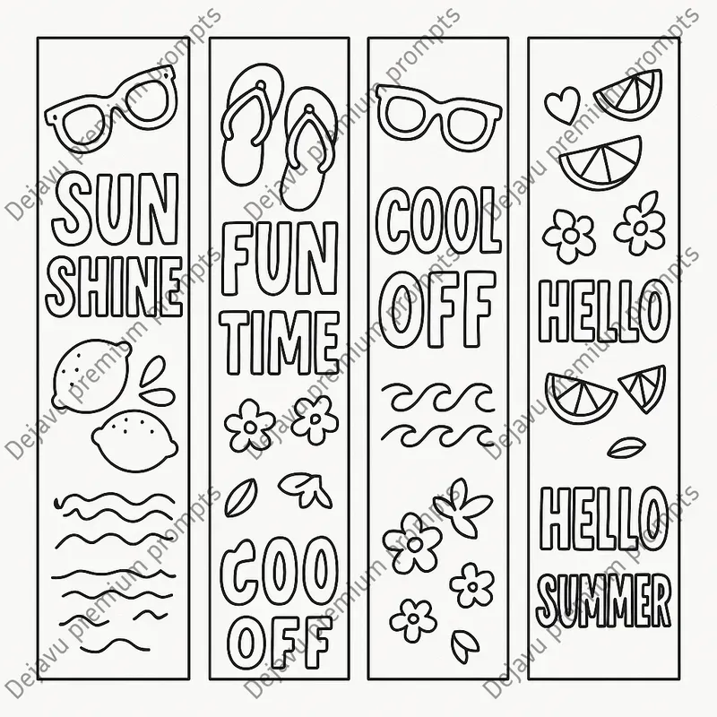 Summer Vibes Bookmark Coloring Pages