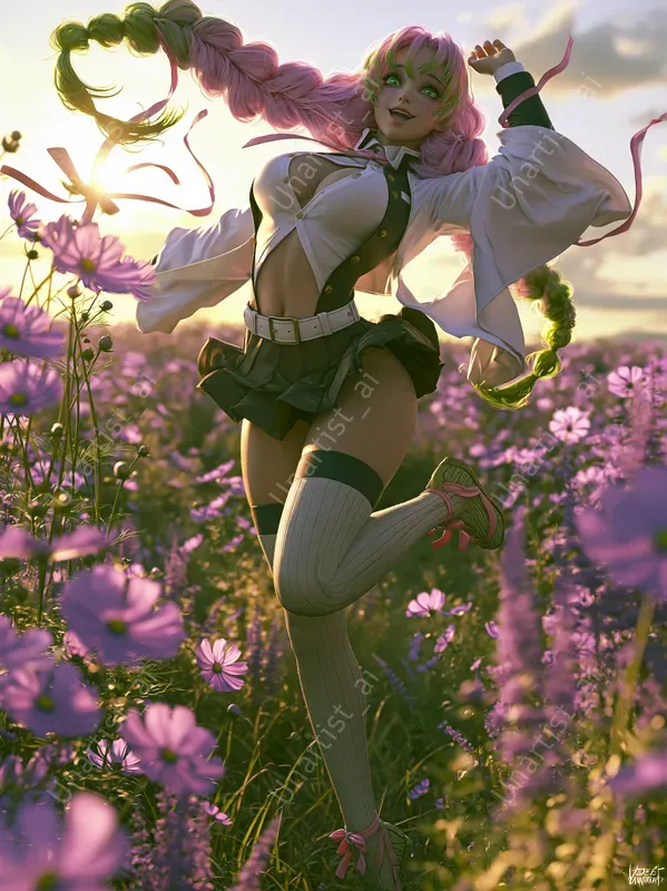 Female Anime Flower Field Portraits