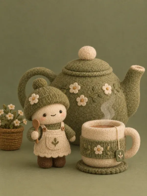 Cute Felted Olive Wool Characters