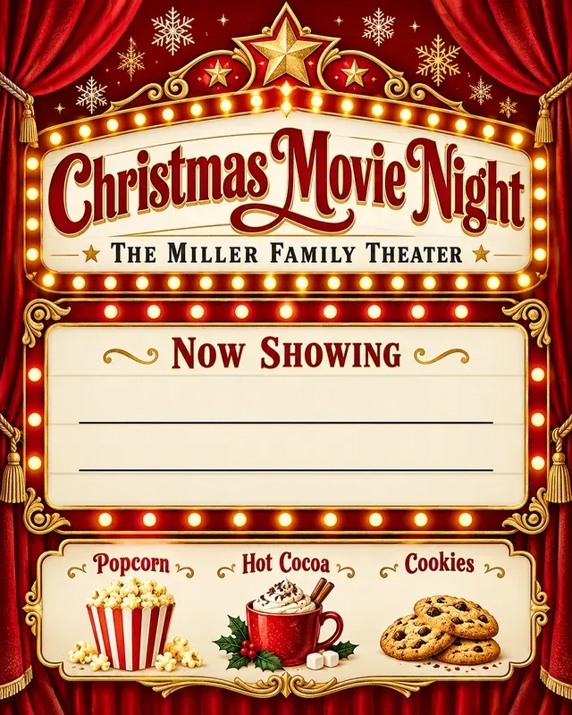 Family Christmas Movie Night Signs