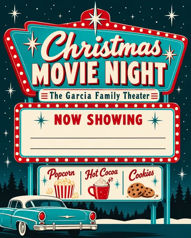 Family Christmas Movie Night Signs