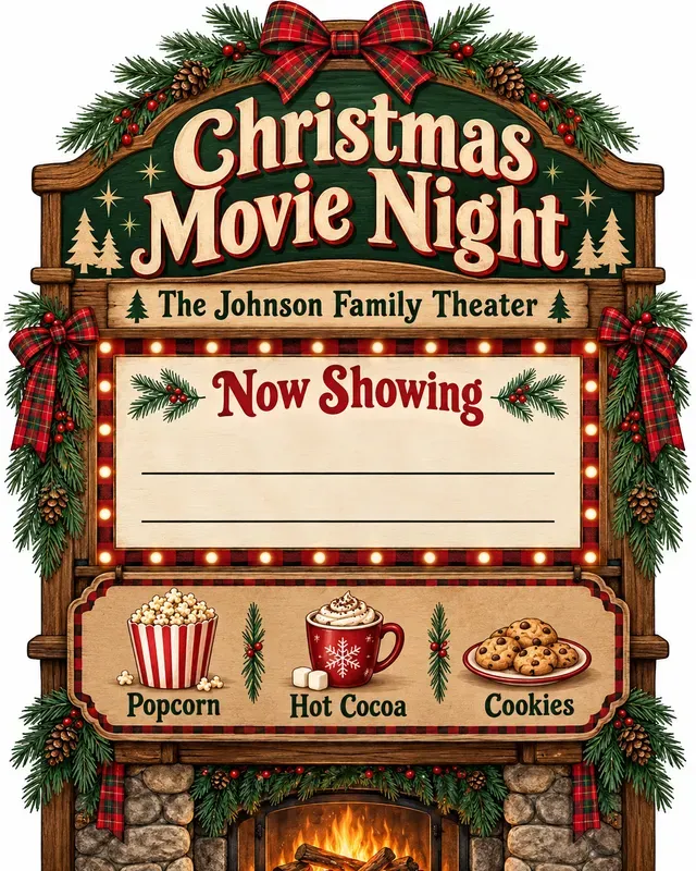 Family Christmas Movie Night Signs