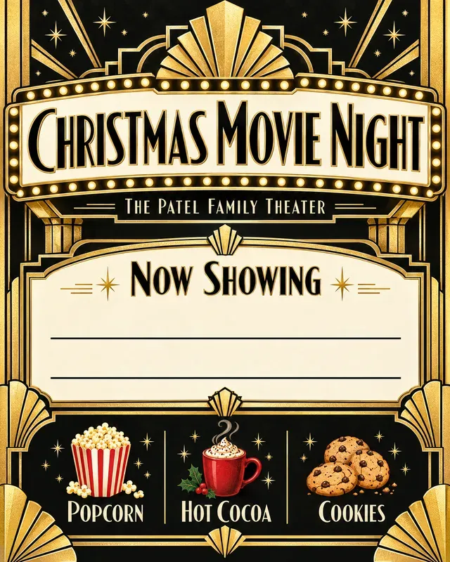 Family Christmas Movie Night Signs