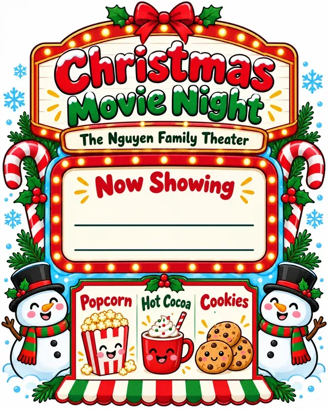 Family Christmas Movie Night Signs