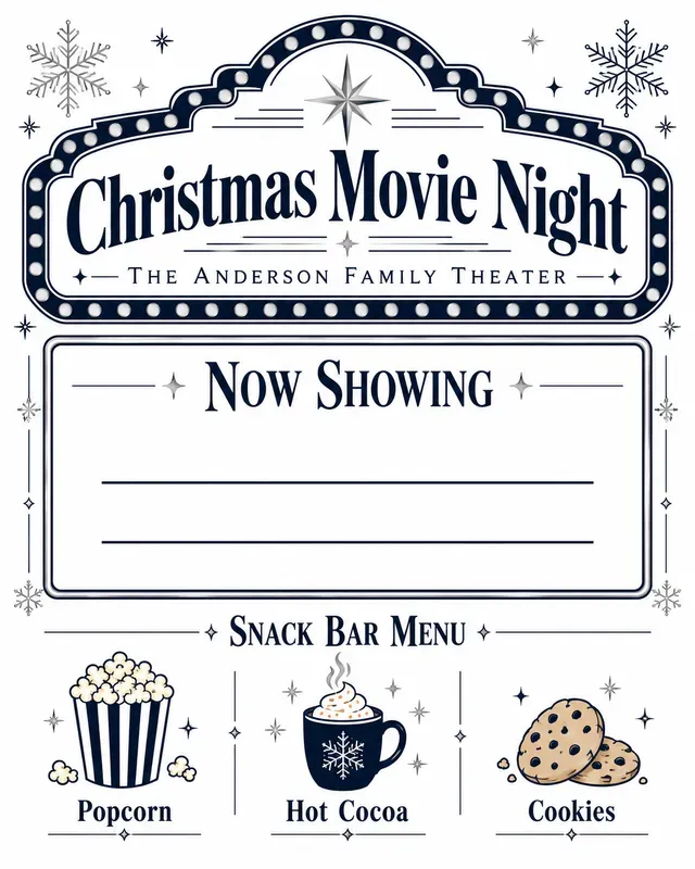 Family Christmas Movie Night Signs