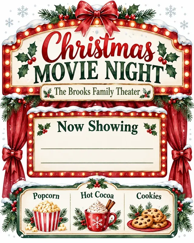 Family Christmas Movie Night Signs