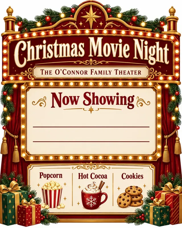 Family Christmas Movie Night Signs