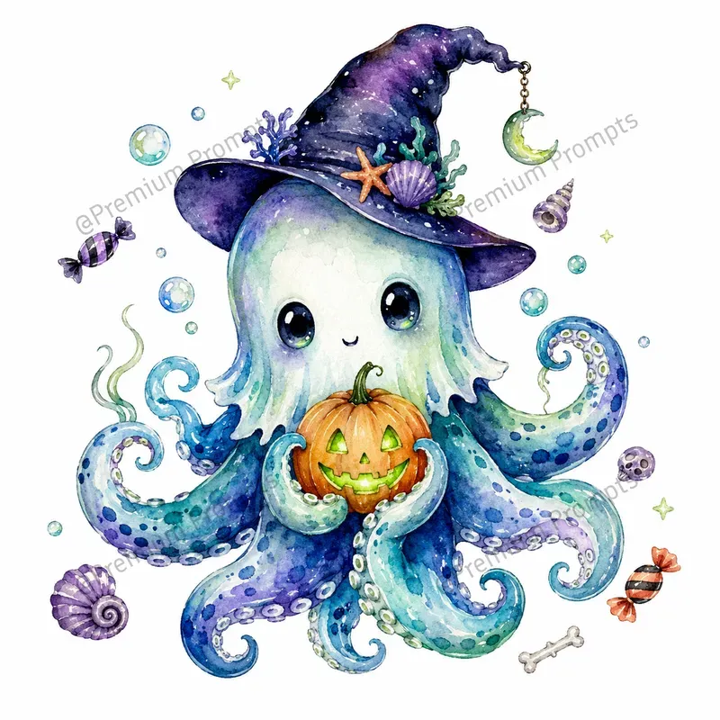 Underwater Halloween Watercolor Cliparts
