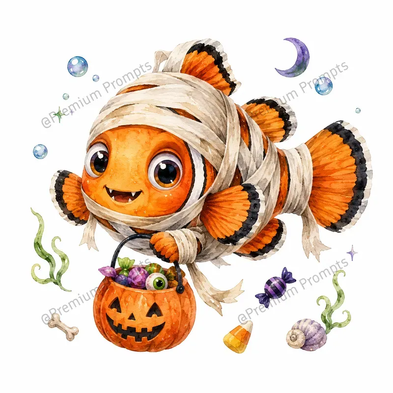 Underwater Halloween Watercolor Cliparts