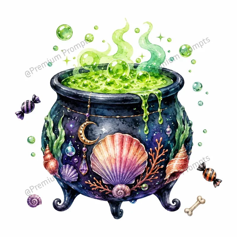 Underwater Halloween Watercolor Cliparts