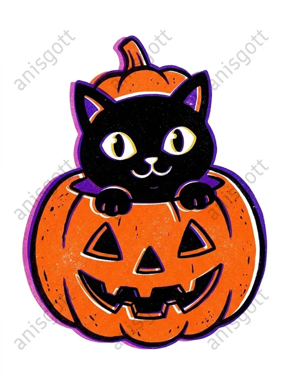 Retro Halloween Risograph Print Cliparts