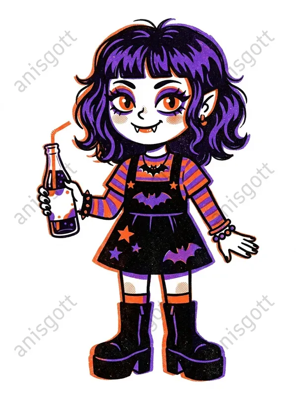 Retro Halloween Risograph Print Cliparts