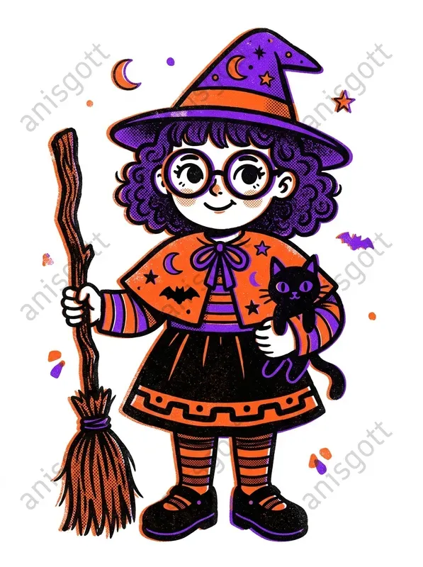 Retro Halloween Risograph Print Cliparts