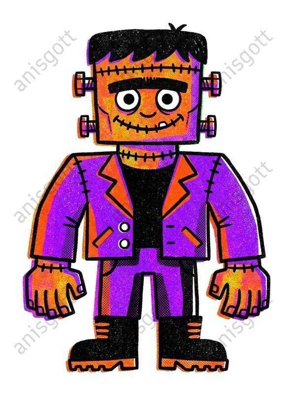 Retro Halloween Risograph Print Cliparts
