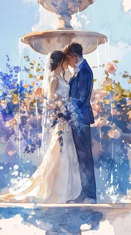 Cobalt Wedding Watercolor Portraits