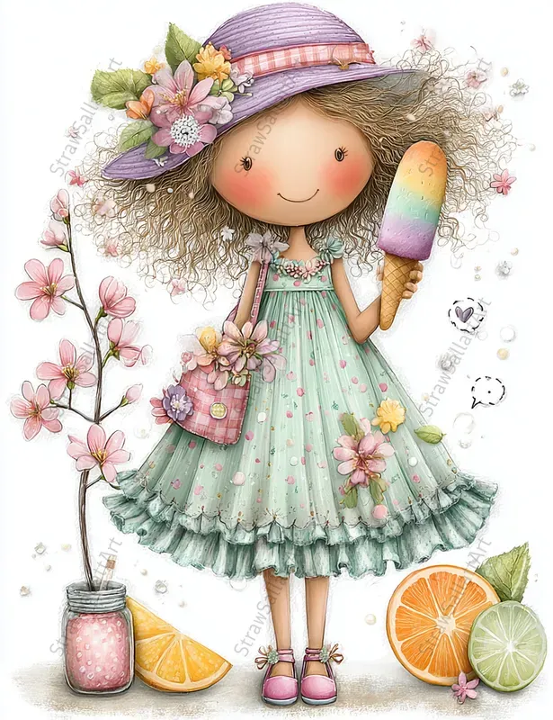 Summer Design Ephemera Collage Clipart