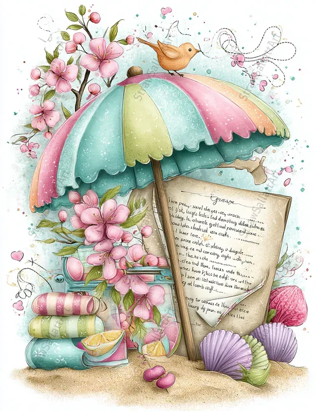 Summer Design Ephemera Collage Clipart