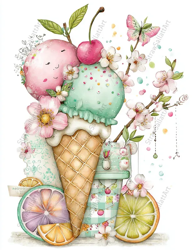 Summer Design Ephemera Collage Clipart