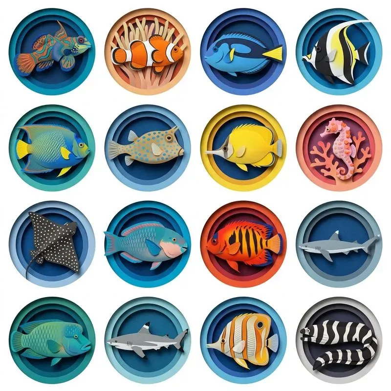 3D Paper Cut Shadowbox 16in1 Icon Packs