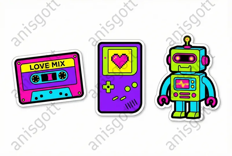 Neon Love Pop Art Sticker Clipart Sets