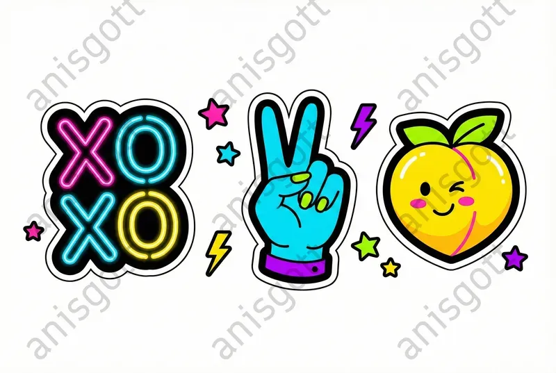 Neon Love Pop Art Sticker Clipart Sets