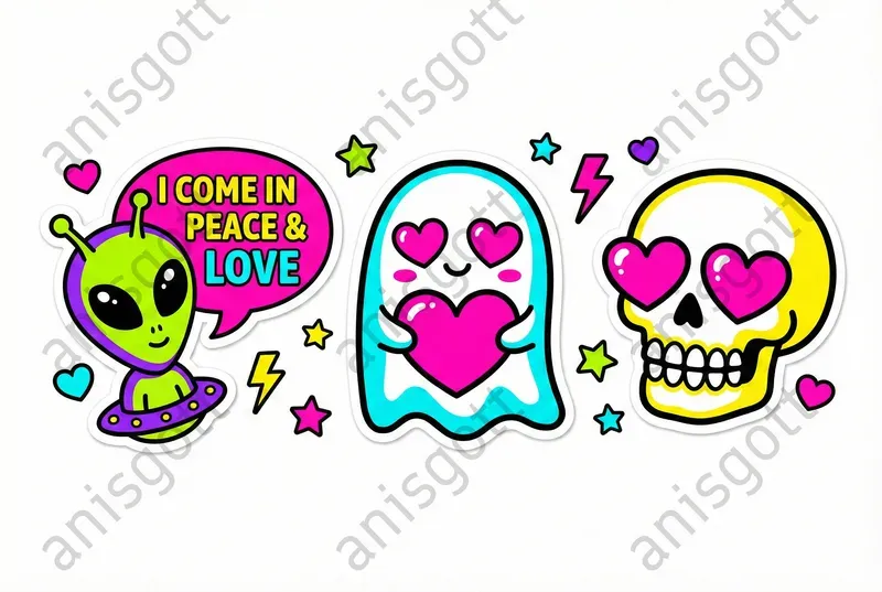 Neon Love Pop Art Sticker Clipart Sets
