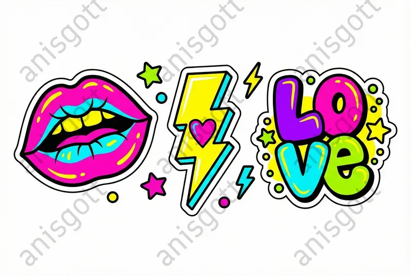 Neon Love Pop Art Sticker Clipart Sets