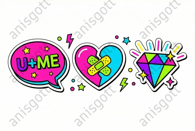 Neon Love Pop Art Sticker Clipart Sets
