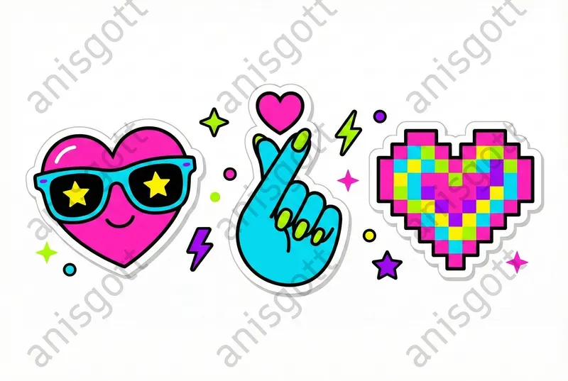 Neon Love Pop Art Sticker Clipart Sets