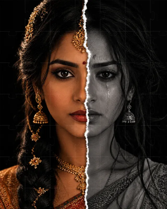Emotional Duality Portrait Split Faces