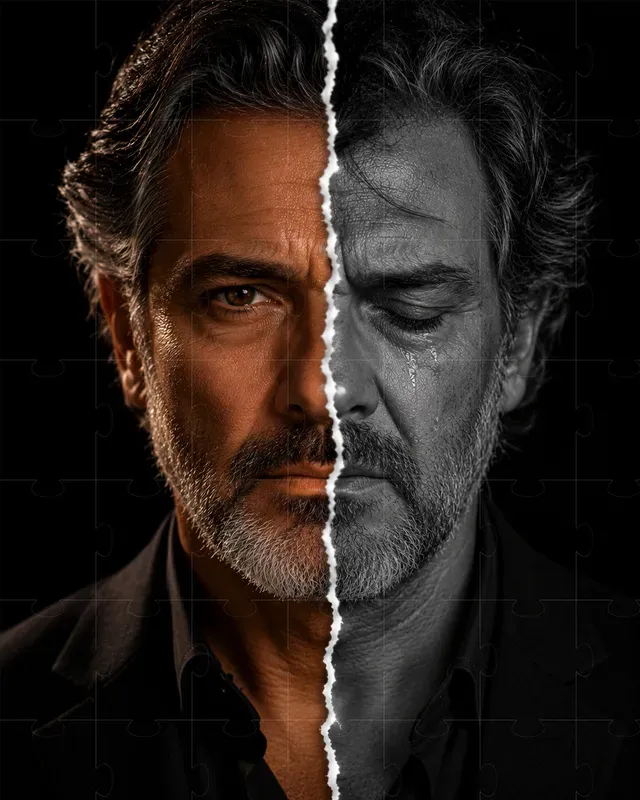 Emotional Duality Portrait Split Faces
