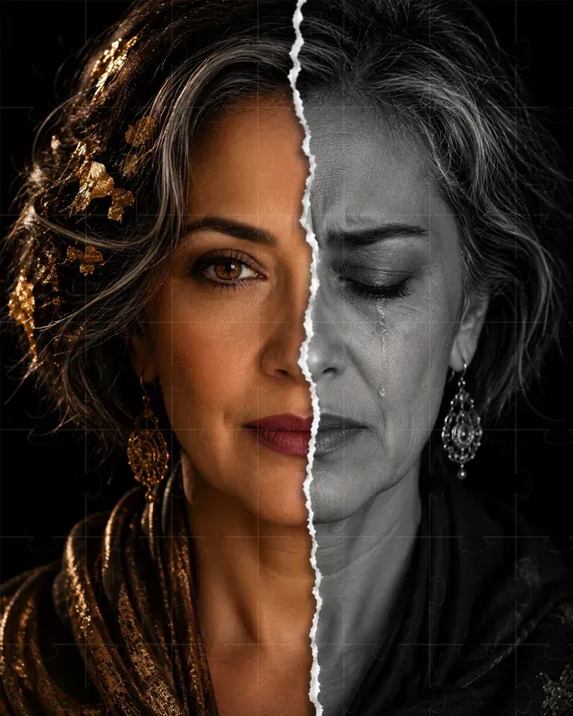 Emotional Duality Portrait Split Faces