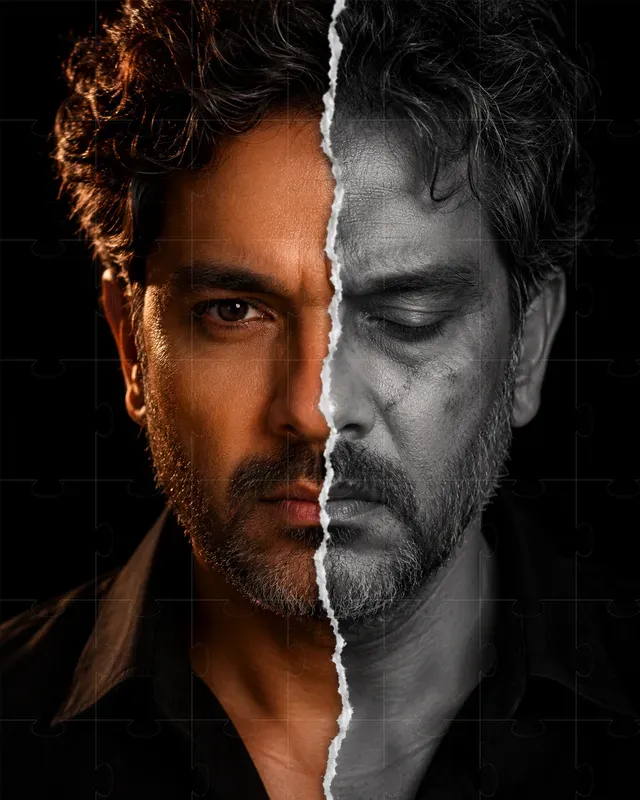 Emotional Duality Portrait Split Faces