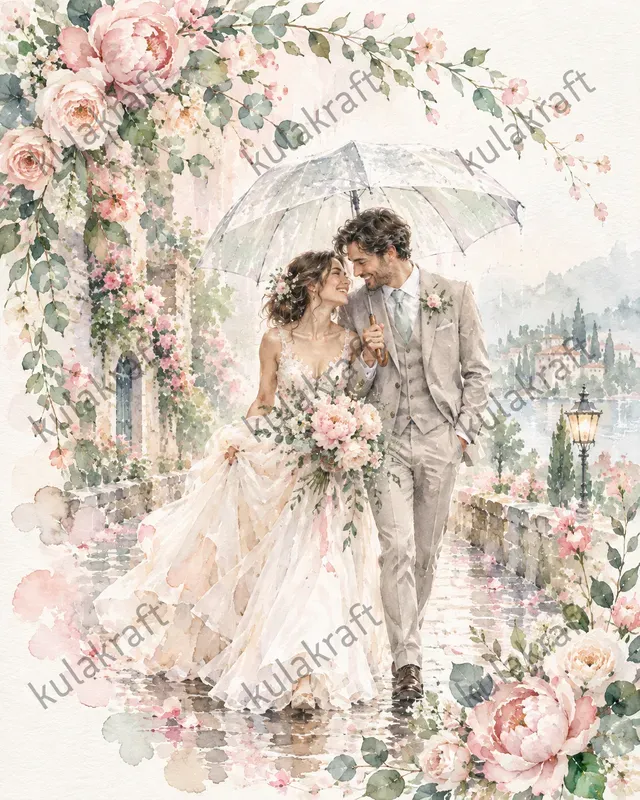 Watercolor Wedding Couple Posters