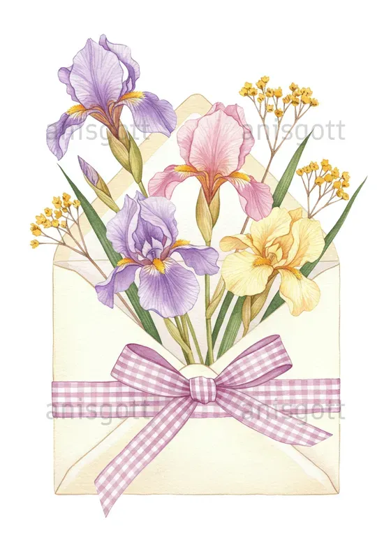 Cottage Iris Charms Watercolor Clipart