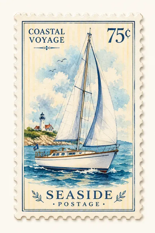 Watercolor Coastal Postage Stamps