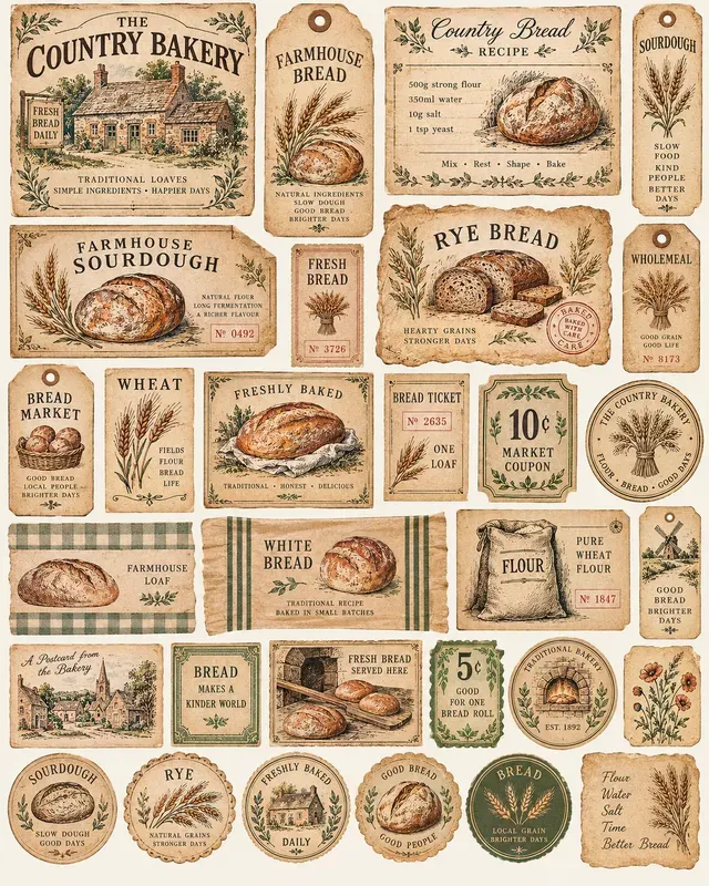 Vintage Bakery Ephemera Sheets