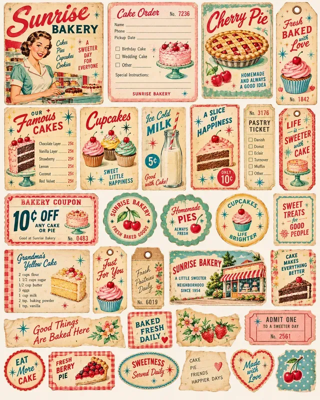Vintage Bakery Ephemera Sheets