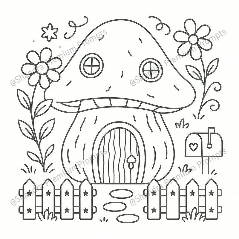 Cozy Fairy Houses Coloring Book Pages