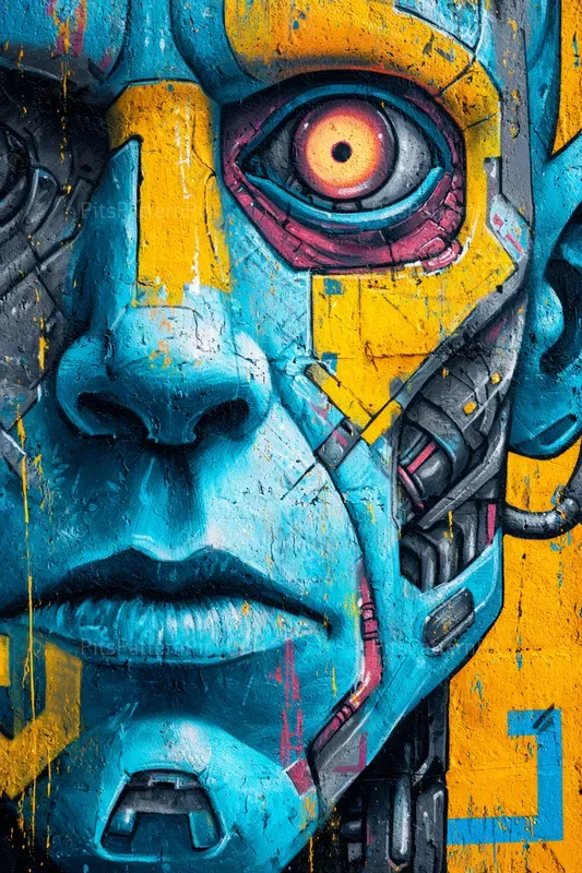 Cyberpunk Wall Murals With Scary Faces