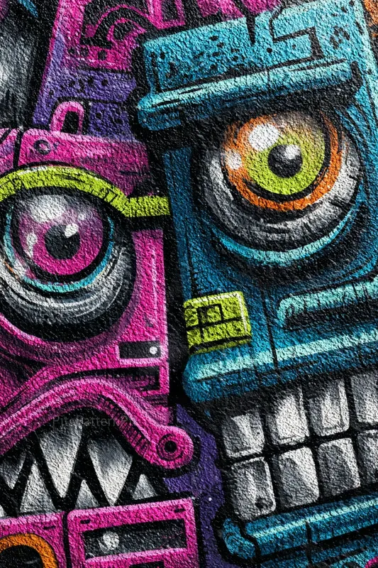 Cyberpunk Wall Murals With Scary Faces