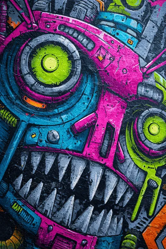 Cyberpunk Wall Murals With Scary Faces