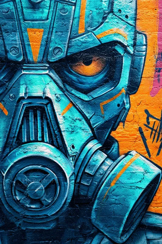 Cyberpunk Wall Murals With Scary Faces