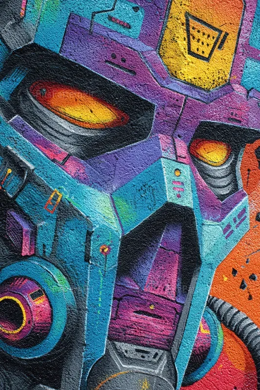 Cyberpunk Wall Murals With Scary Faces