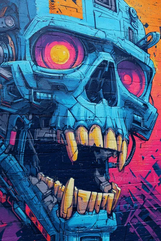 Cyberpunk Wall Murals With Scary Faces